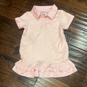 Turtles & Tees Pink/White Polo Dress with Ruffle Hem
